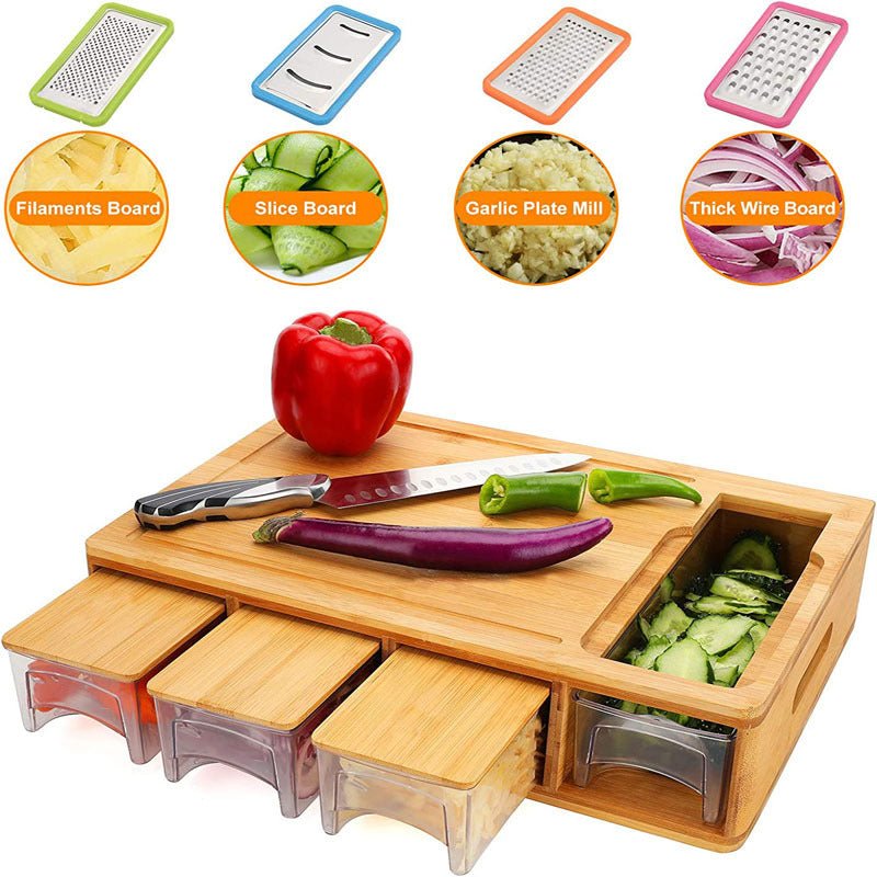 Bamboo Cutting Board with Storage Drawer - The Coral Palm LLC