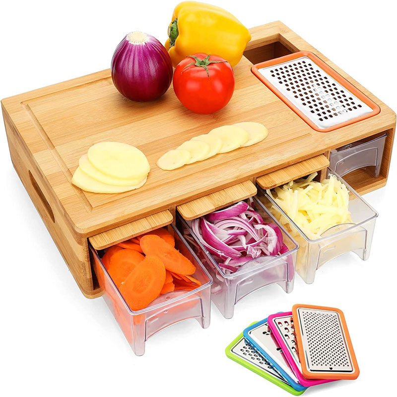 Bamboo Cutting Board with Storage Drawer - The Coral Palm LLC