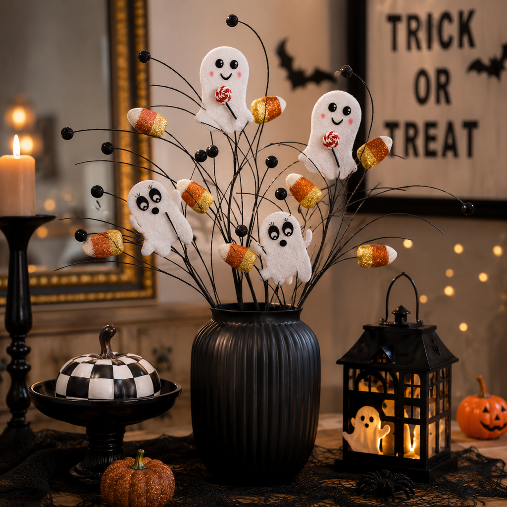 29" Felt Ghost & Candy Corn Halloween Spray
