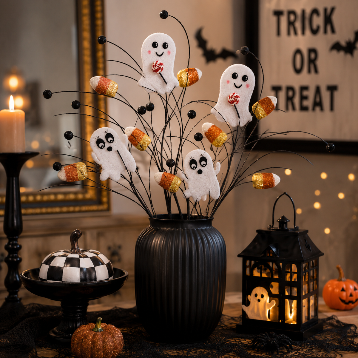 29" Felt Ghost & Candy Corn Halloween Spray