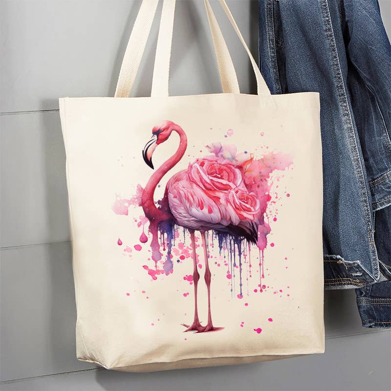 Beautiful Flamingo Roses 12 oz Canvas Tote Bag - The Coral Palm LLC