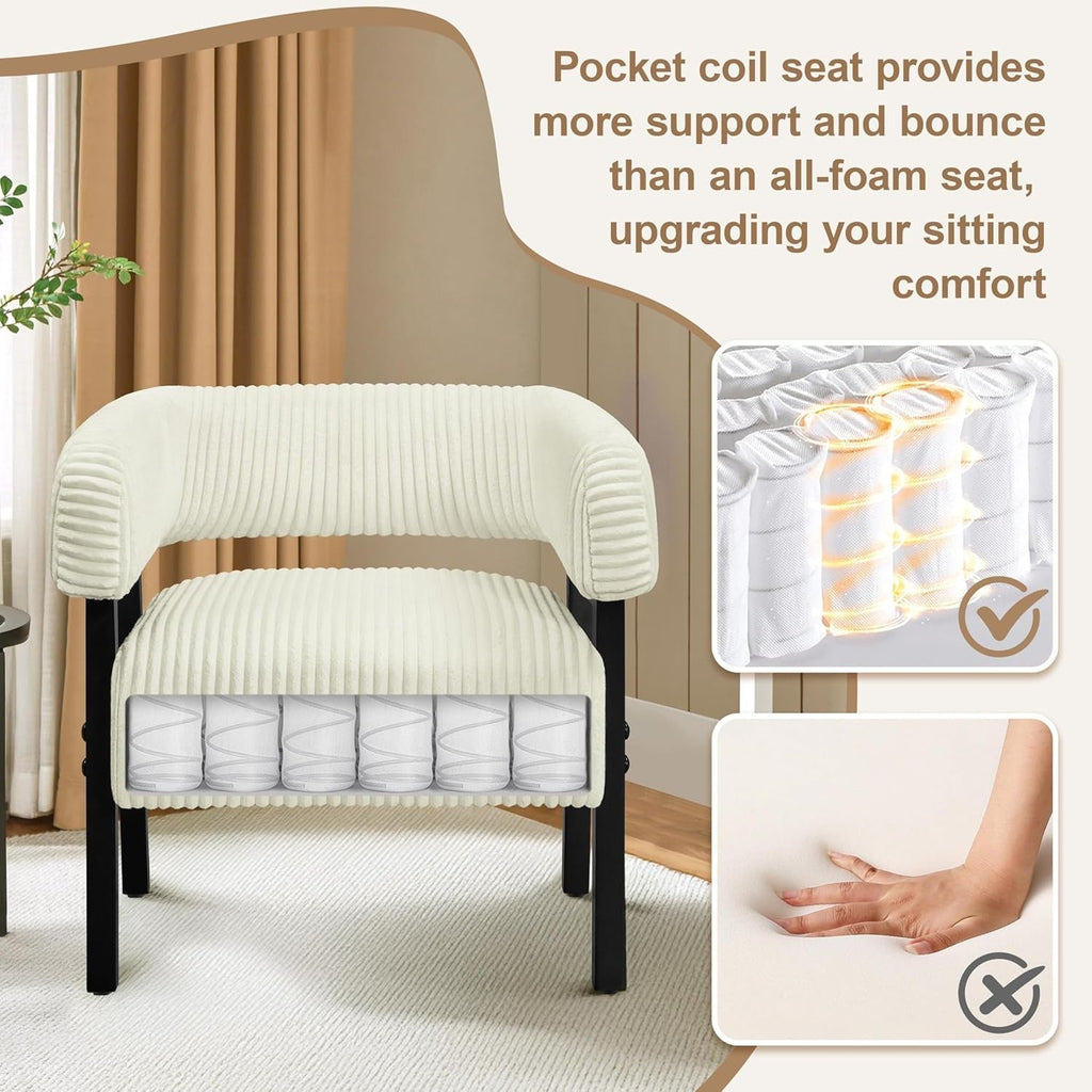 Beige Corduroy Barrel Chair With Pocket Coil Support - The Coral Palm LLC