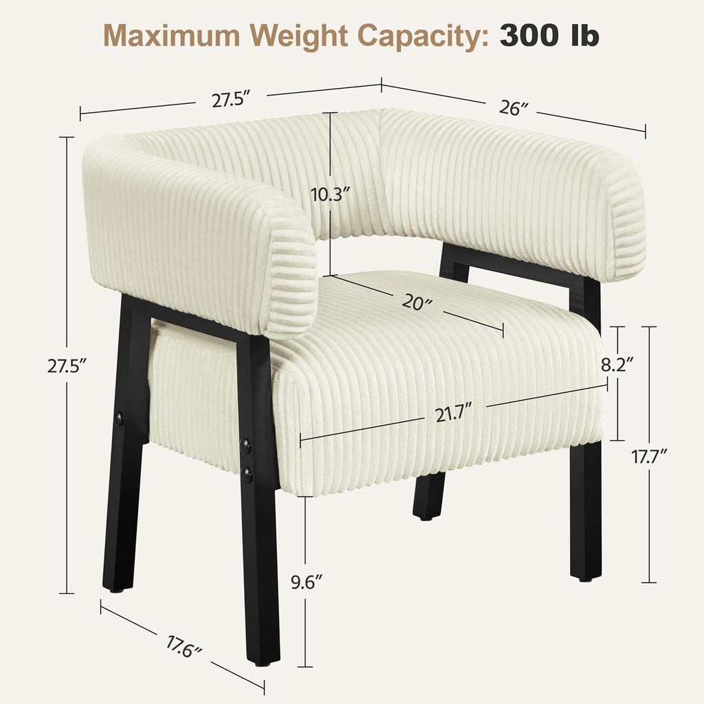 Beige Corduroy Barrel Chair With Pocket Coil Support - The Coral Palm LLC