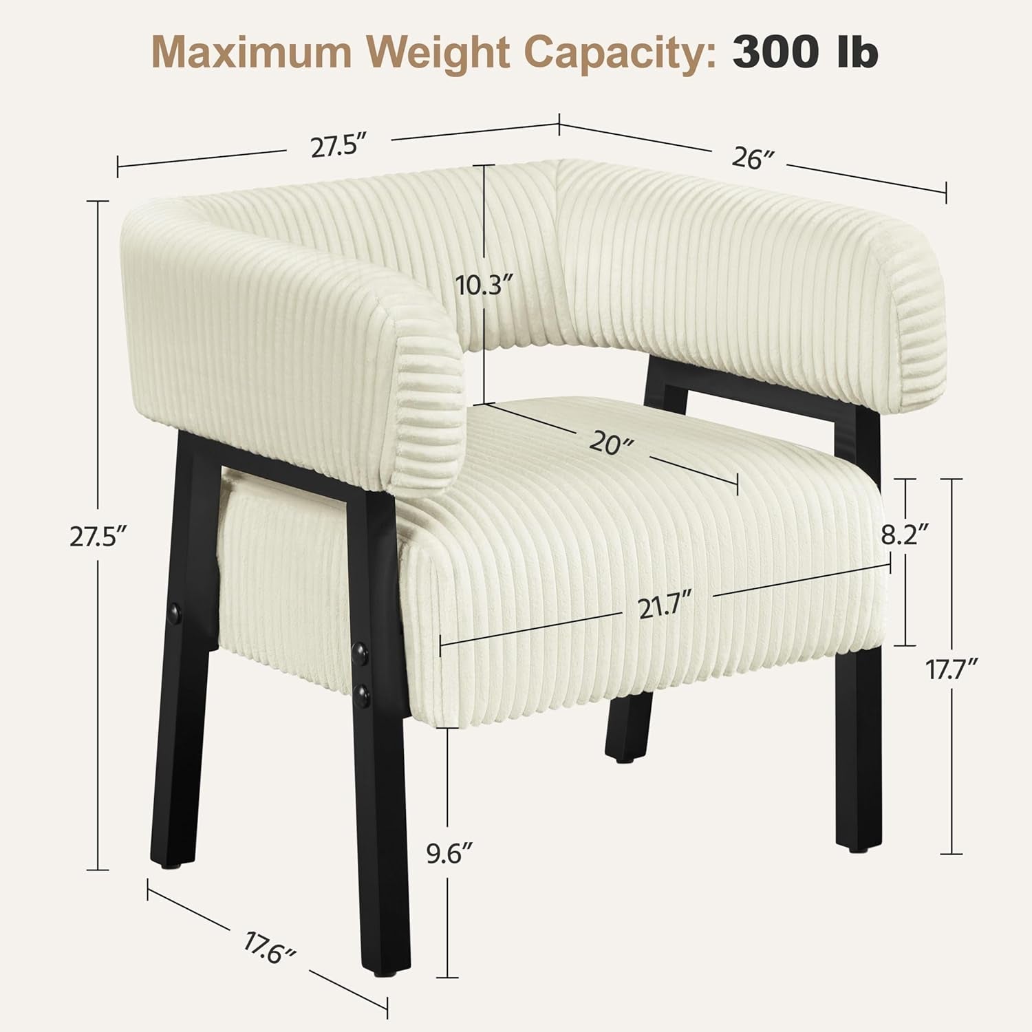 Beige Corduroy Barrel Chair With Pocket Coil Support - The Coral Palm LLC