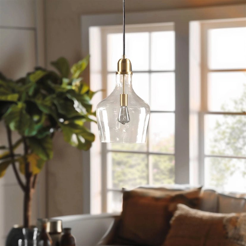 Bell Shaped Glass Pendant, Gold/Clear - The Coral Palm LLC