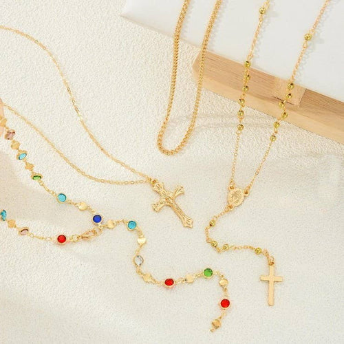 BOHO Y MULTI STONE CROSS LARIAT LAYER NECKLACE - The Coral Palm LLC