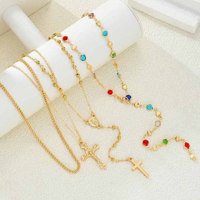 BOHO Y MULTI STONE CROSS LARIAT LAYER NECKLACE - The Coral Palm LLC
