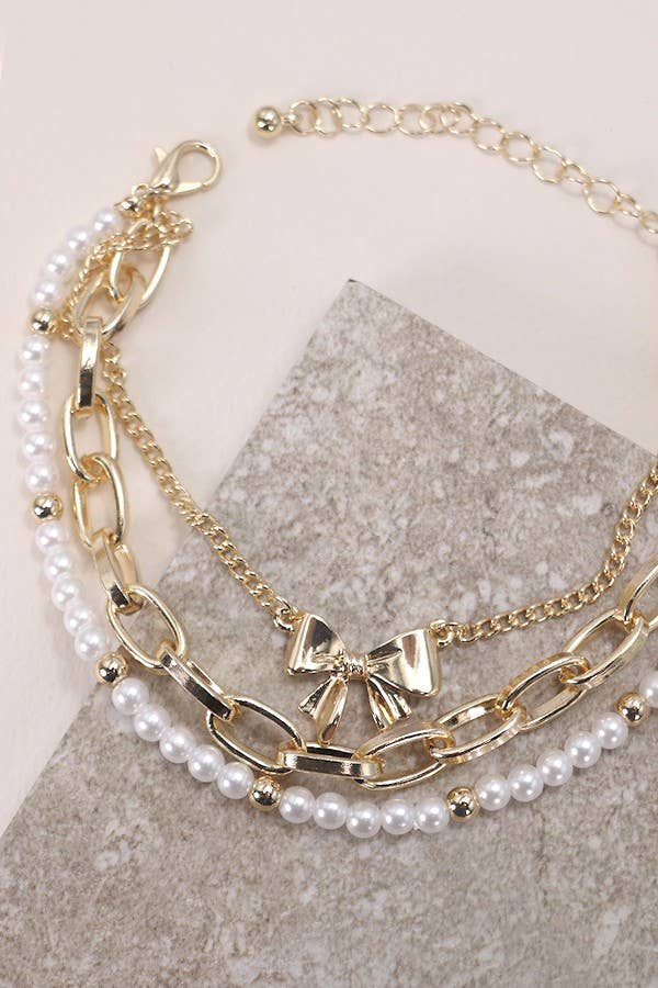 BOW PEARL LINK TRIO SET BRACELETS | 80B146 - The Coral Palm LLC