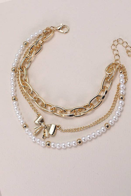 BOW PEARL LINK TRIO SET BRACELETS | 80B146 - The Coral Palm LLC