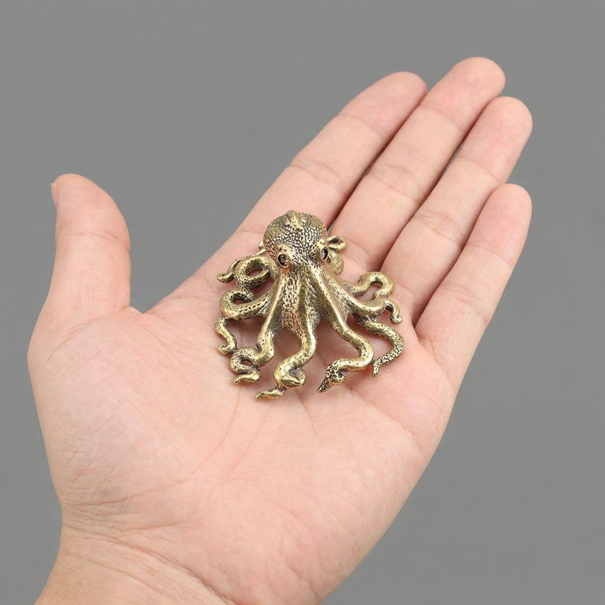 Brass Sea Octopus | Antique Brass Figure | Miniature Display - The Coral Palm LLC