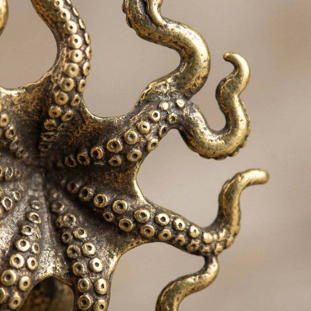 Brass Sea Octopus | Antique Brass Figure | Miniature Display - The Coral Palm LLC