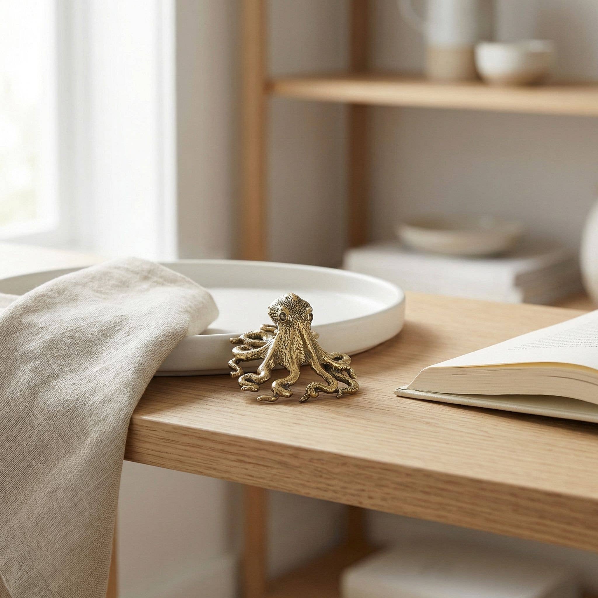 Brass Sea Octopus | Antique Brass Figure | Miniature Display - The Coral Palm LLC