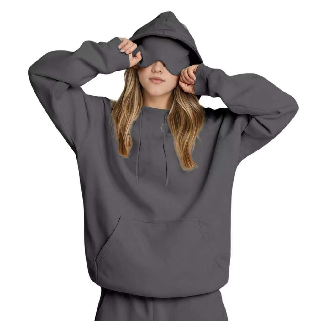 Travel Hoodie with Built-In Eye Mask - The Coral Palm