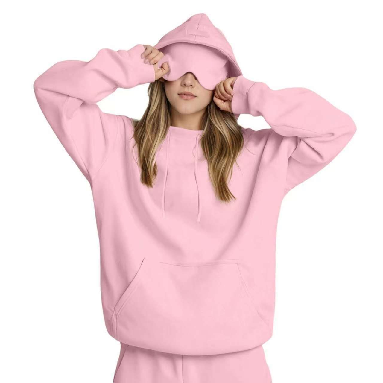 Travel Hoodie with Built-In Eye Mask - The Coral Palm