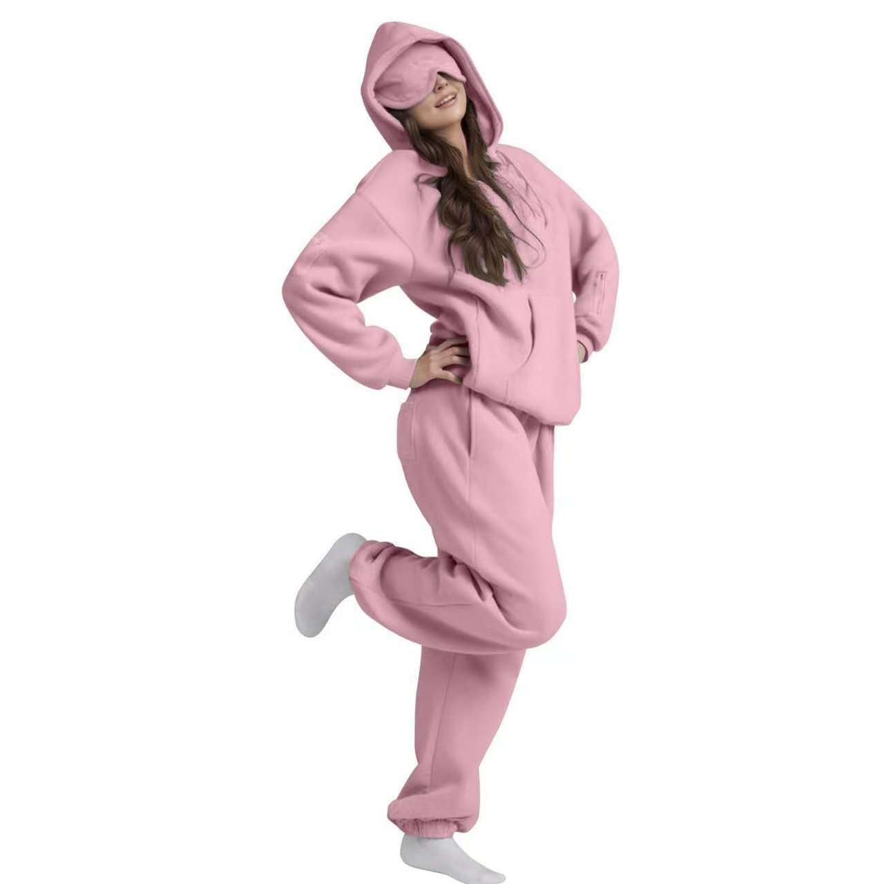 Travel Hoodie with Built-In Eye Mask - The Coral Palm