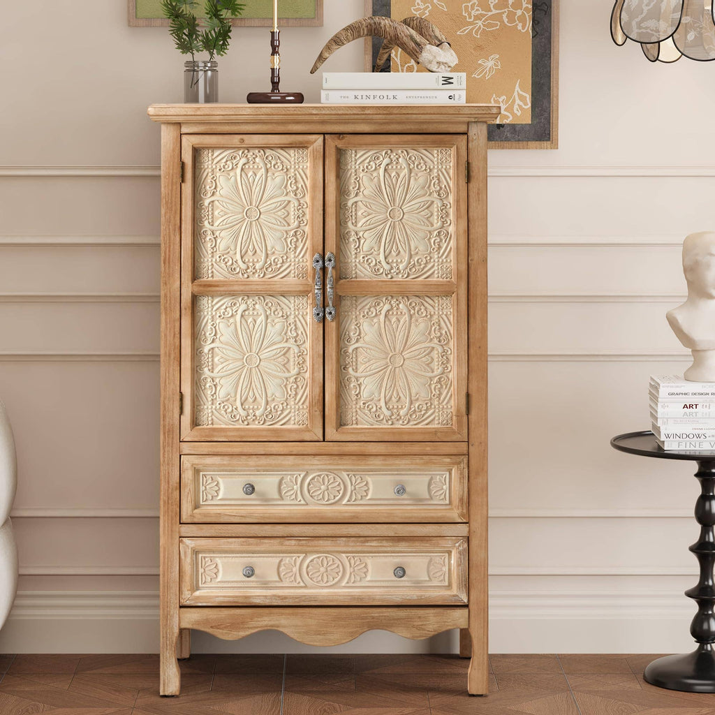 Seabrook Carved Wood Pantry Cabinet – Natural Finish