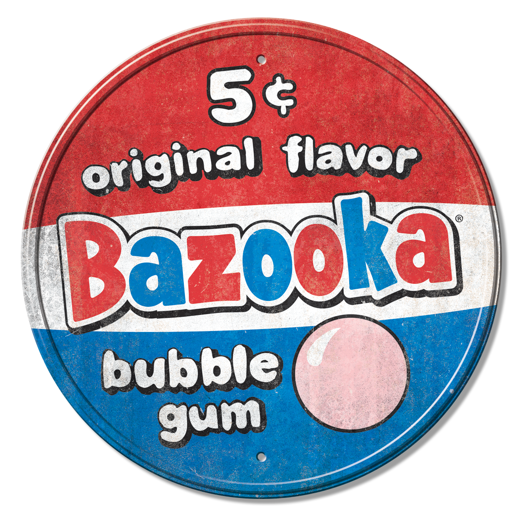 Bazooka Bubble Gum 5¢ Round Retro Tin Sign