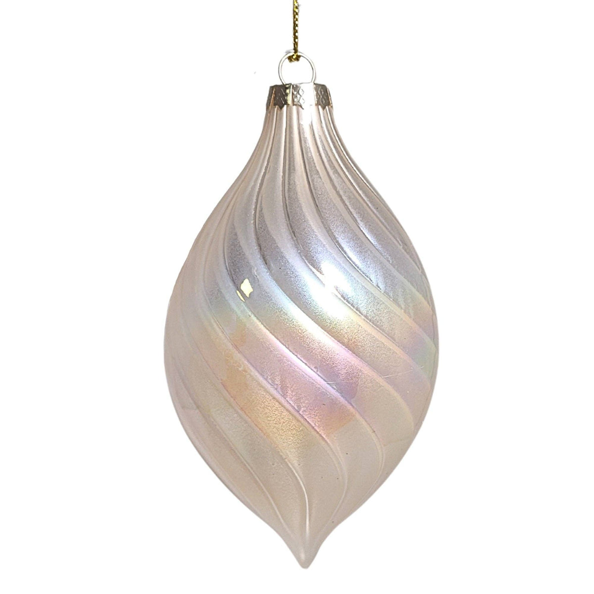 Opaline Pearl Swirl 6” Glass Finial Ornament