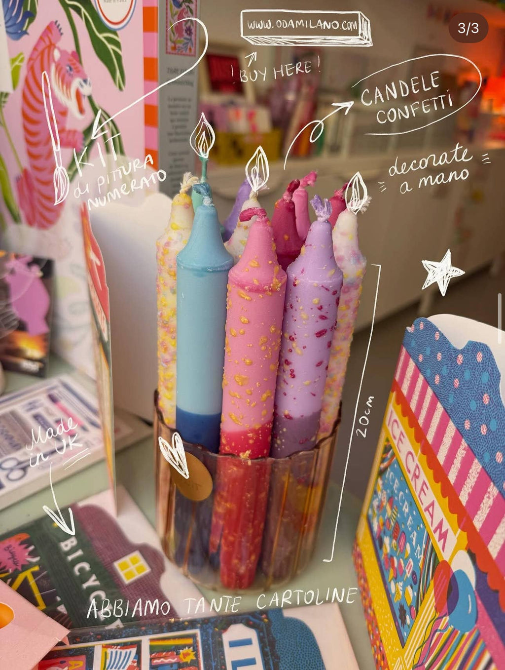 Copenhagen Confetti Collection Hand-Decorated Taper Candle