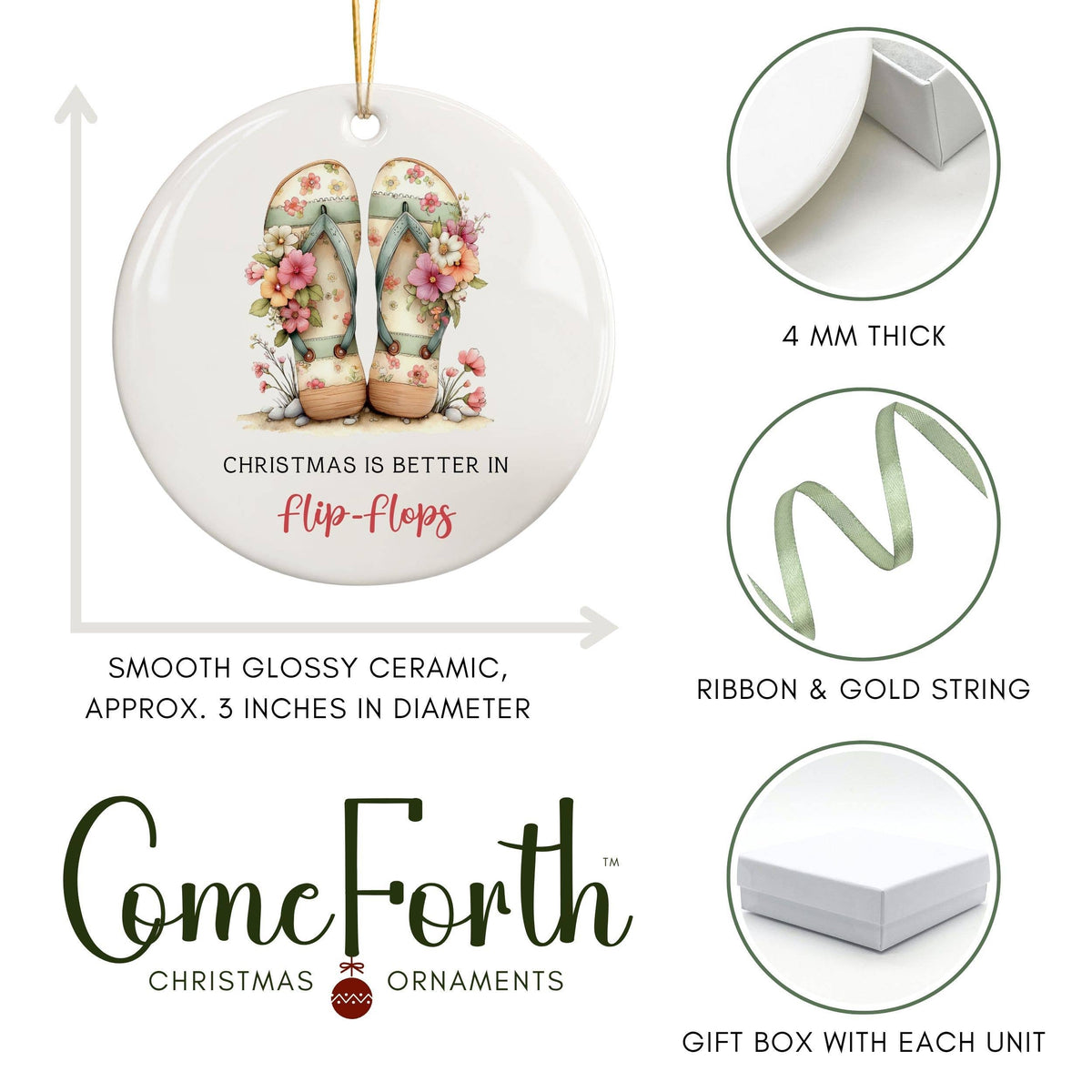 Christmas at the Beach Ornament, Coastal Tourist Souvenir