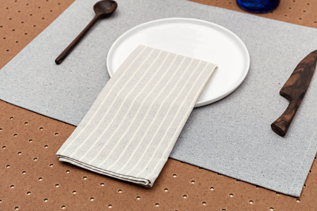 Cloth Napkins - Grey Striped and Natural Striped - The Coral Palm LLC