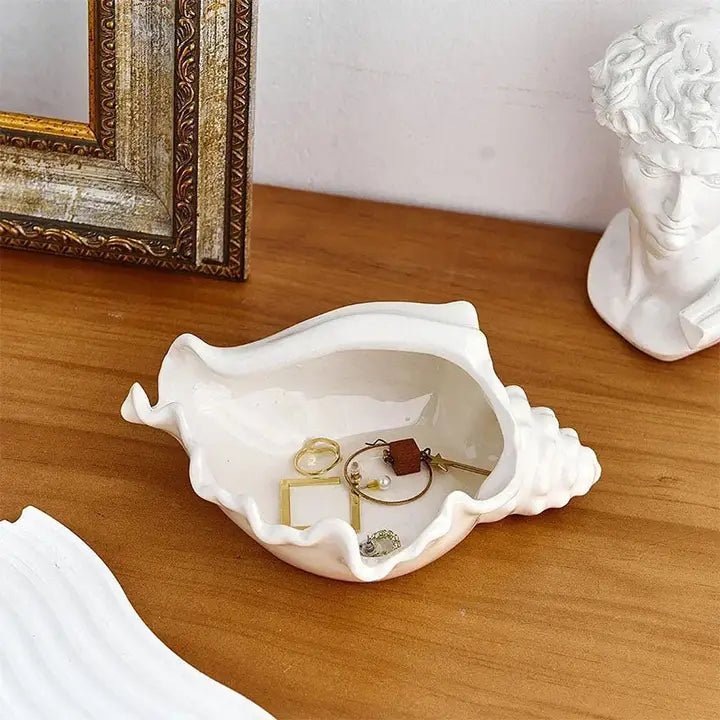 Conch Shell Jewelry Tray - Ceramic Coastal Storage Accent - The Coral Palm LLC