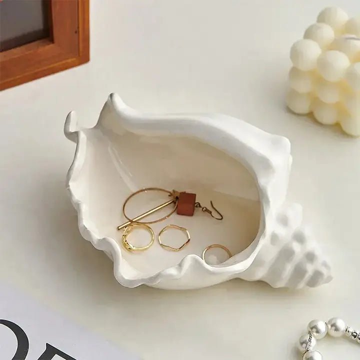 Conch Shell Jewelry Tray - Ceramic Coastal Storage Accent - The Coral Palm LLC