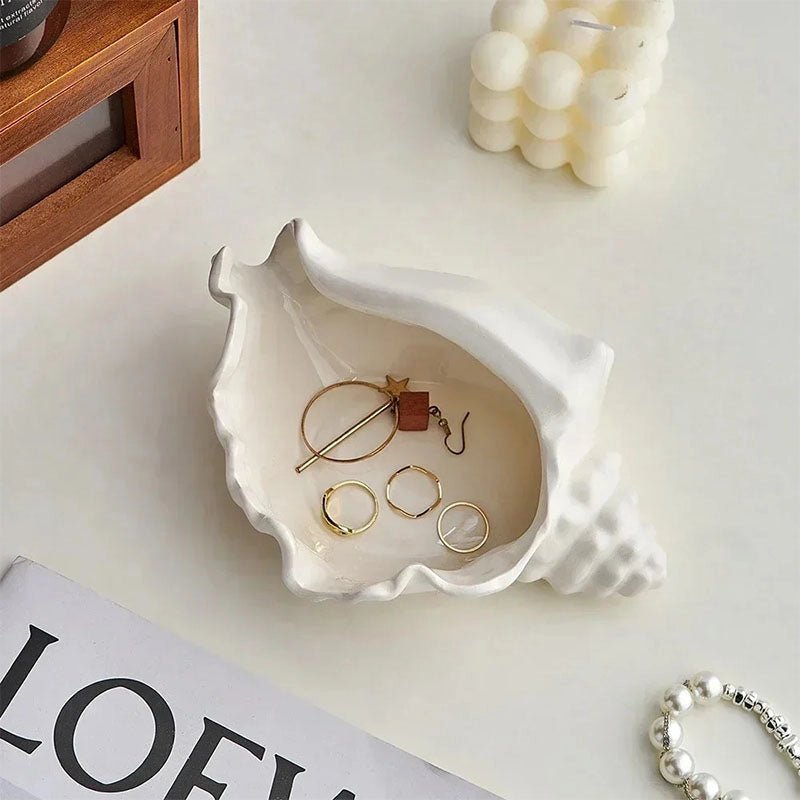 Conch Shell Jewelry Tray - Ceramic Coastal Storage Accent - The Coral Palm LLC
