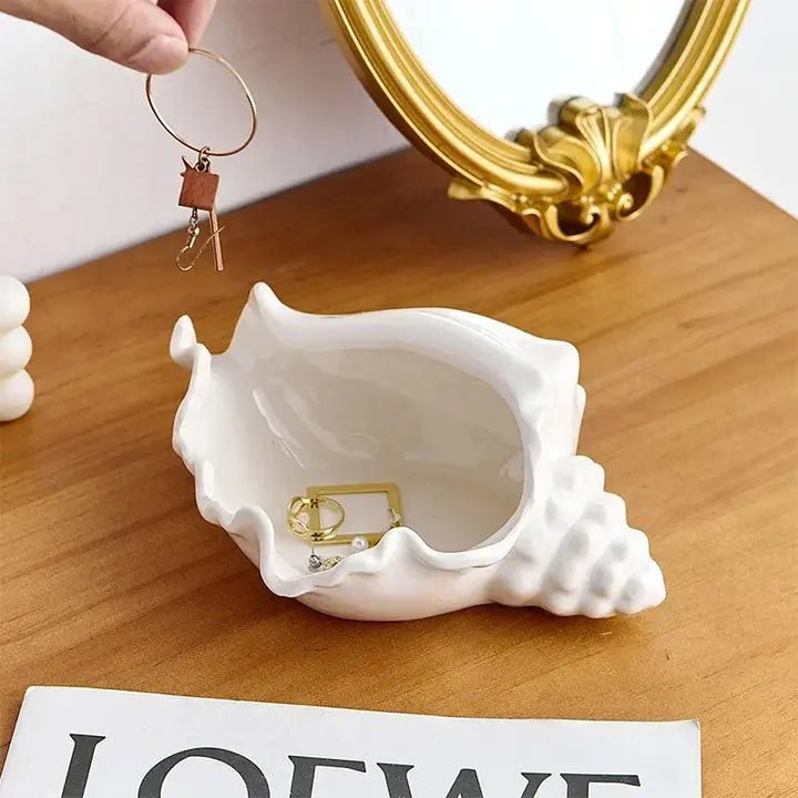 Conch Shell Jewelry Tray - Ceramic Coastal Storage Accent - The Coral Palm LLC