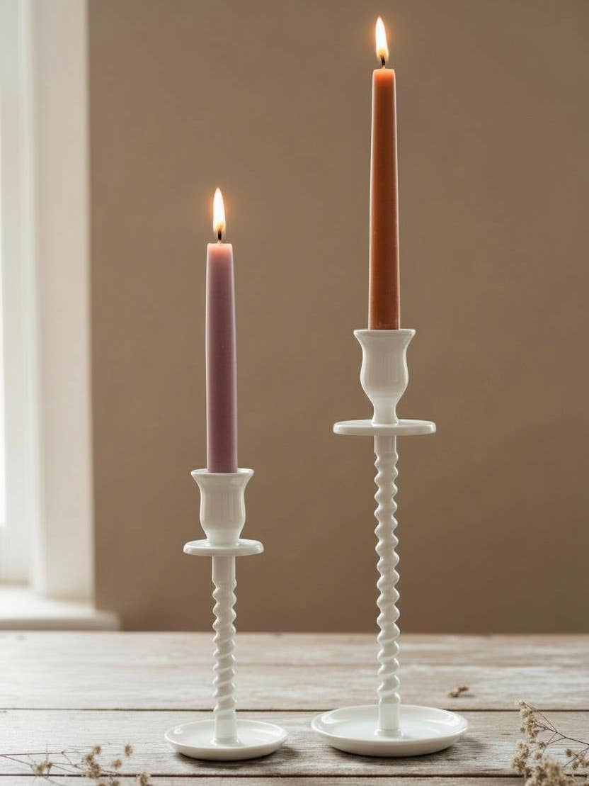 Corkscrew Taper Holder Off - White Large - The Coral Palm LLC