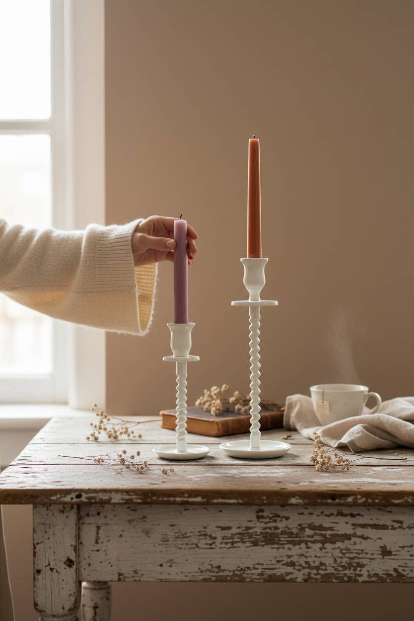 Corkscrew Taper Holder Off - White Small - The Coral Palm LLC
