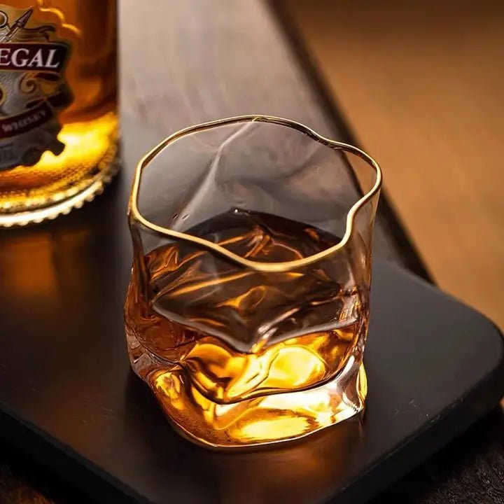 Modern Gold Accented Crystal Whiskey Glasses - The Coral Palm LLC