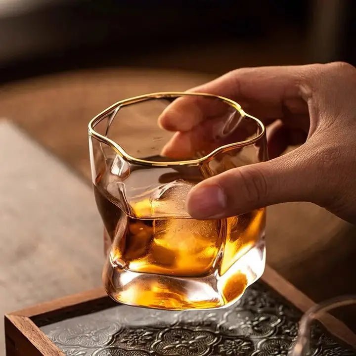 Modern Gold Accented Crystal Whiskey Glasses - The Coral Palm LLC