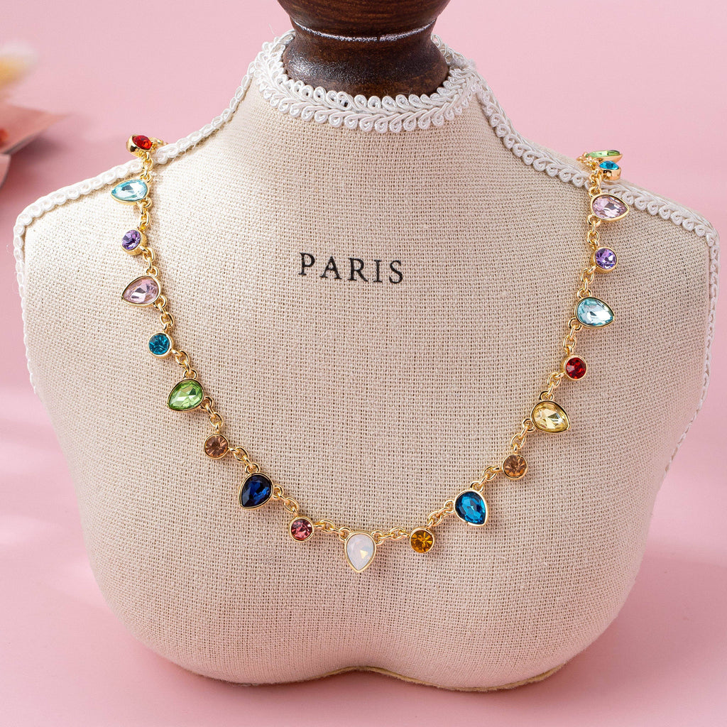 Rainbow Teardrop Gemstone Charm Necklace | 80N92832