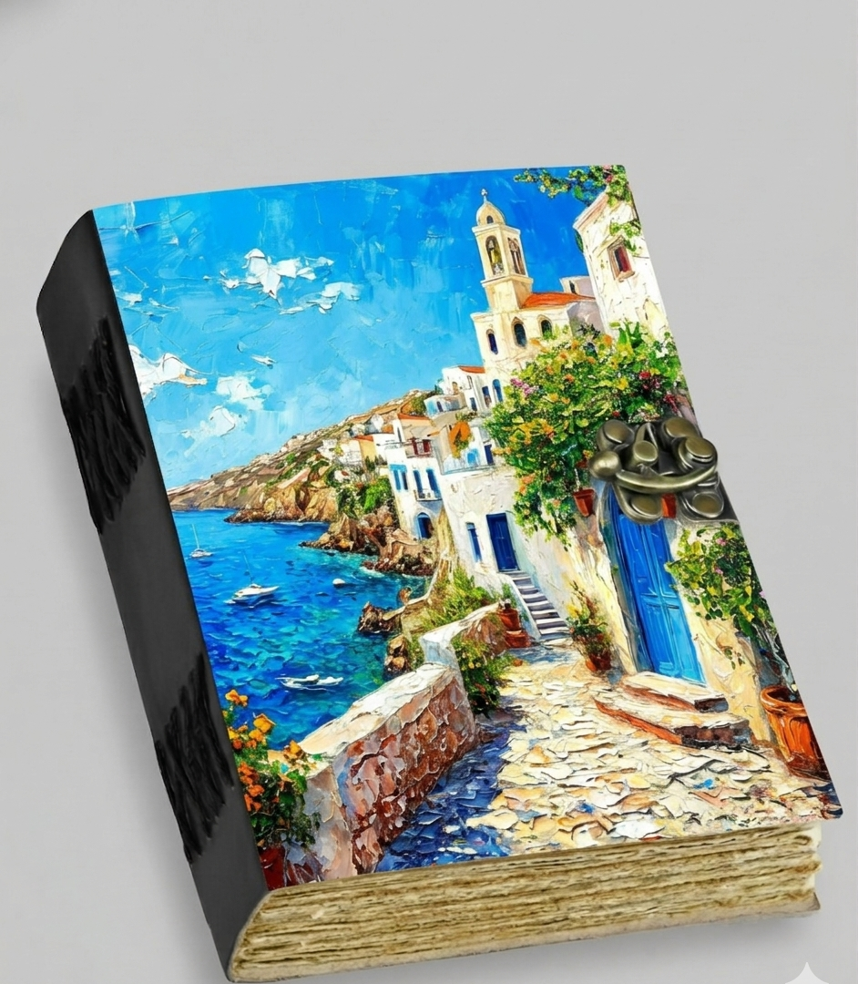 Santorini Greece leather Journal