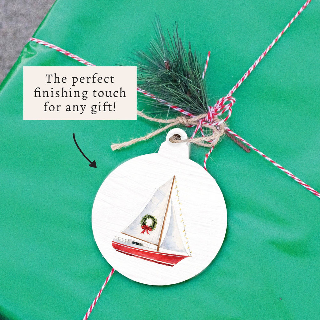 Sailboat Wreath Wooden Ornament