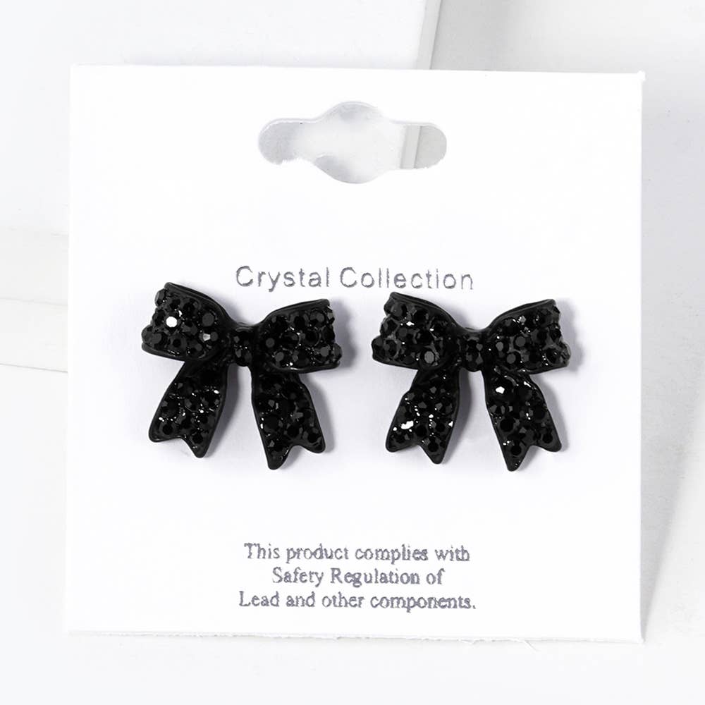 Crystal Rhinestone Pave Bow Stud Earrings