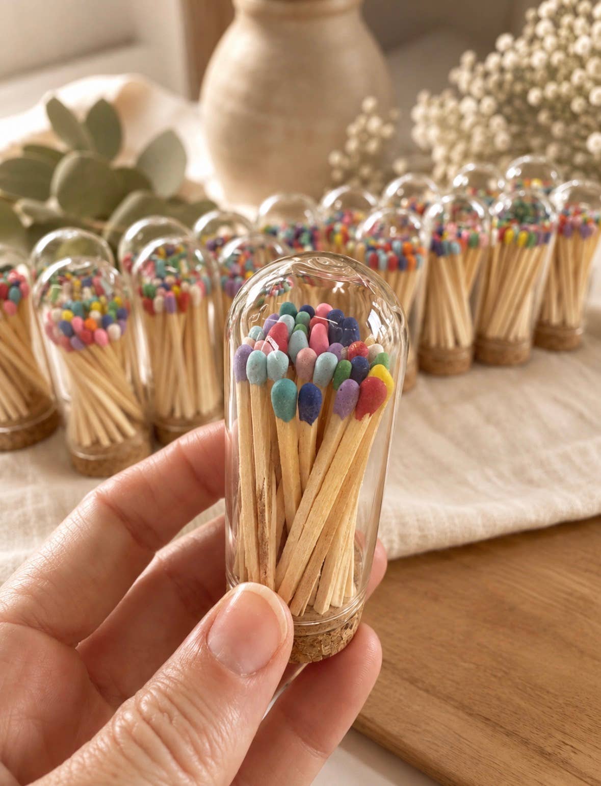 Glass Cloche Matches | 30 Safety Matches & Striker On Back | Bougie Home Decor