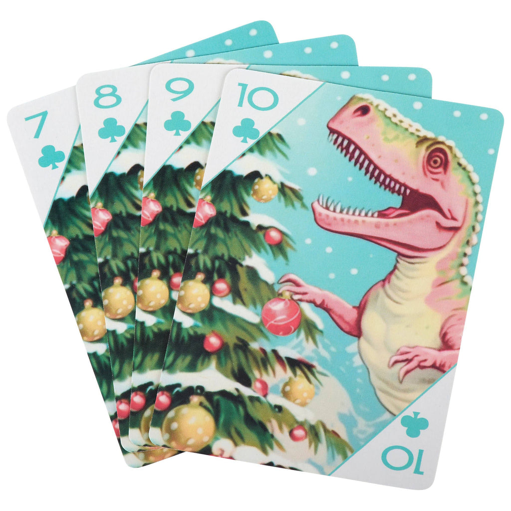 Retro Dinosaur Christmas Playing Cards