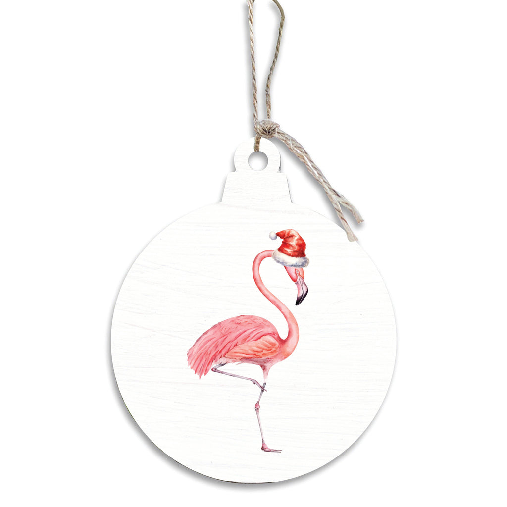 Santa Flamingo Wooden Ornament
