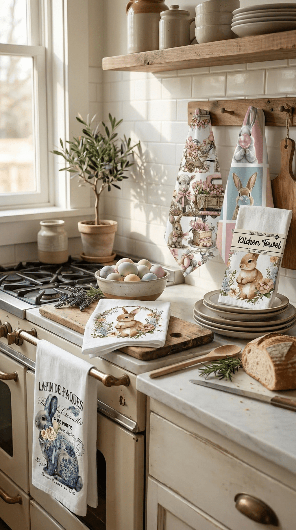 Easter Bunny Blue & White Chinoiserie Flour Sack Tea Towel - The Coral Palm LLC