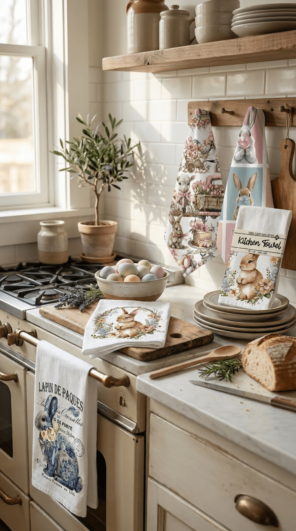 Easter Bunny Blue & White Chinoiserie Flour Sack Tea Towel - The Coral Palm LLC