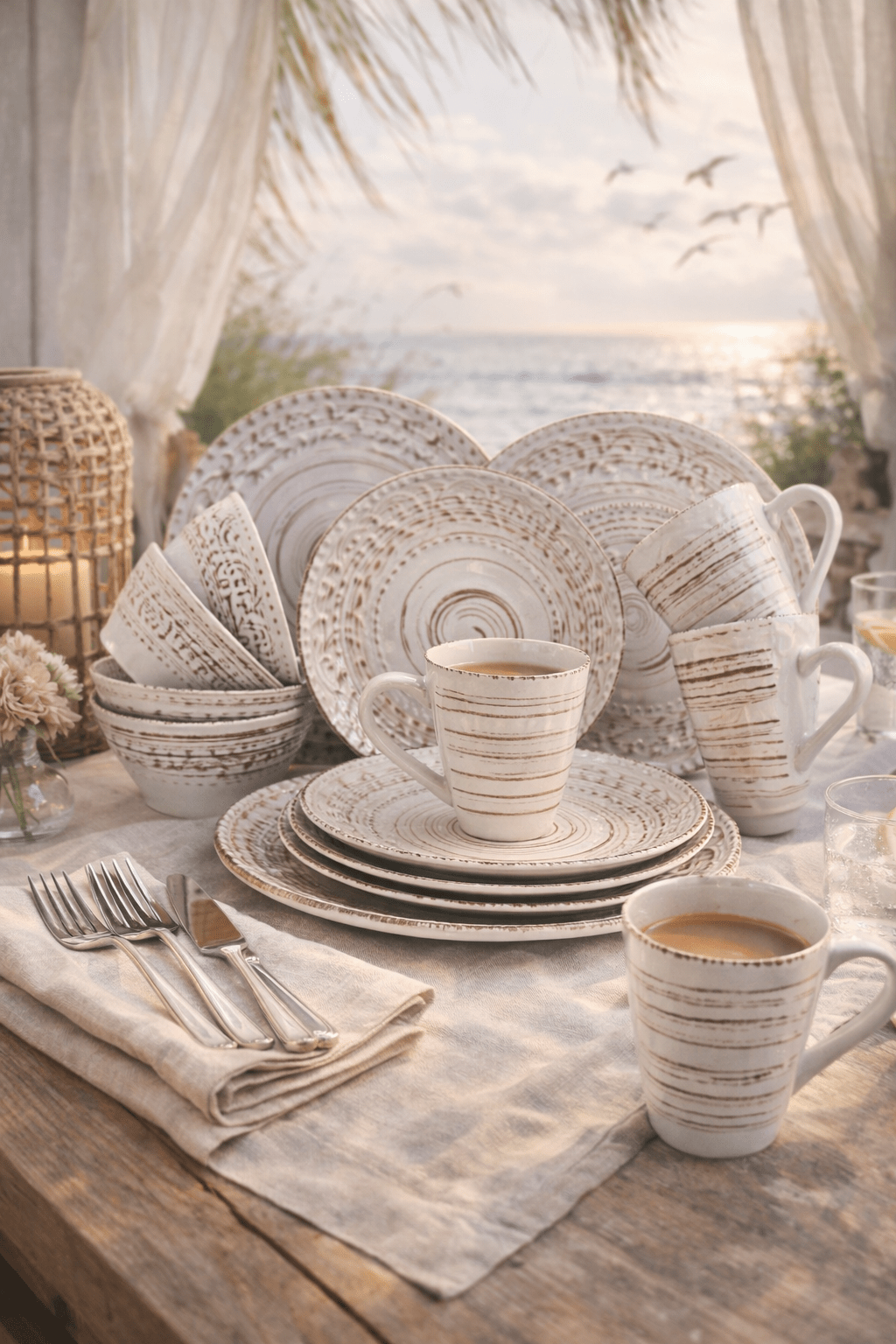Elama Malibu Sands 16 - Piece Dinnerware Set in Shell - The Coral Palm LLC