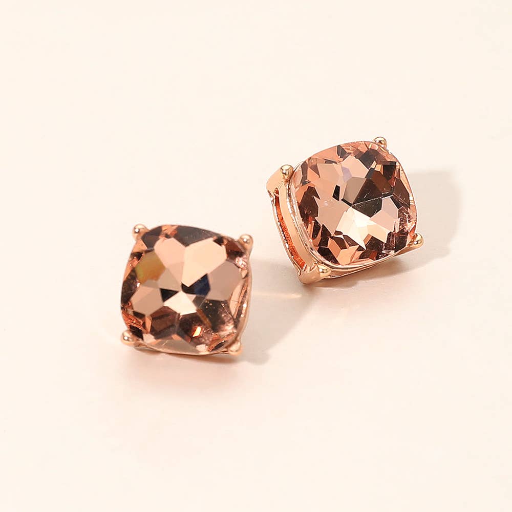Faceted Cushion-Cut Statement Stud Earrings
