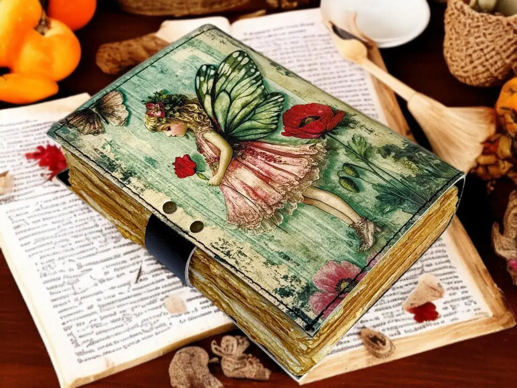 Fairy Leather Grimoire Journal – Handmade Book of Shadows - The Coral Palm LLC
