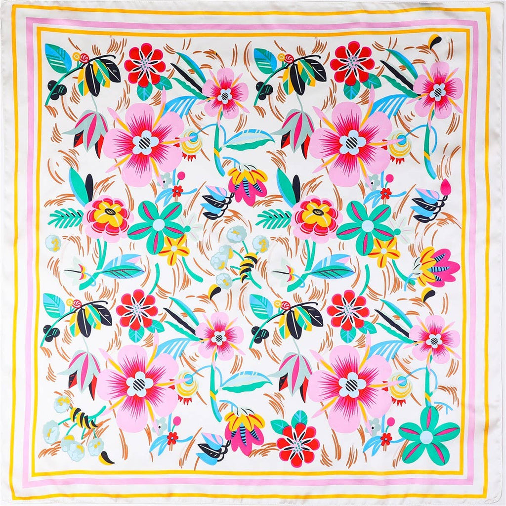 Multi-Color Floral Silk-Feel Scarf | 40SC704