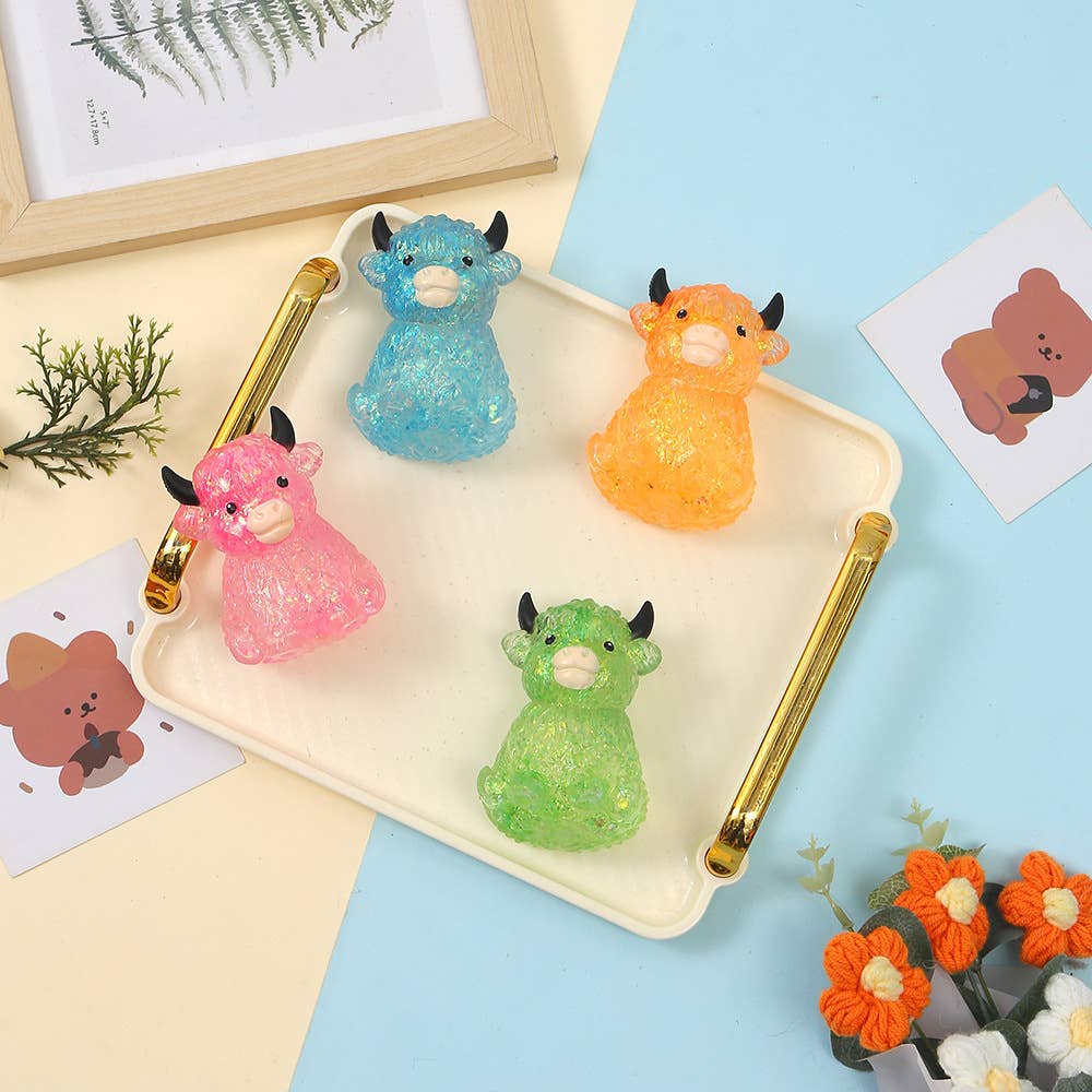 Viral Glitter Highland Cow Squishy Toy