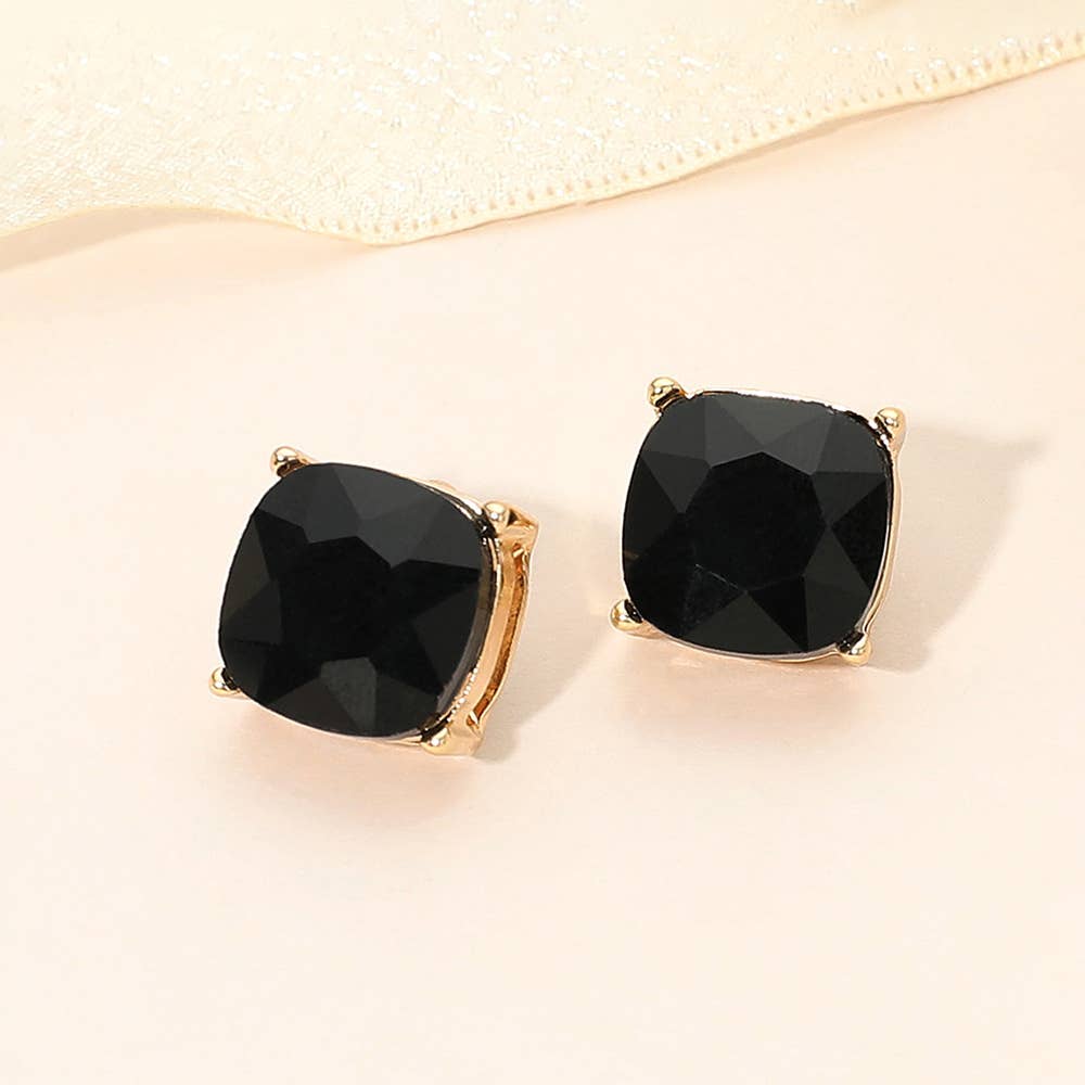 Faceted Cushion-Cut Statement Stud Earrings