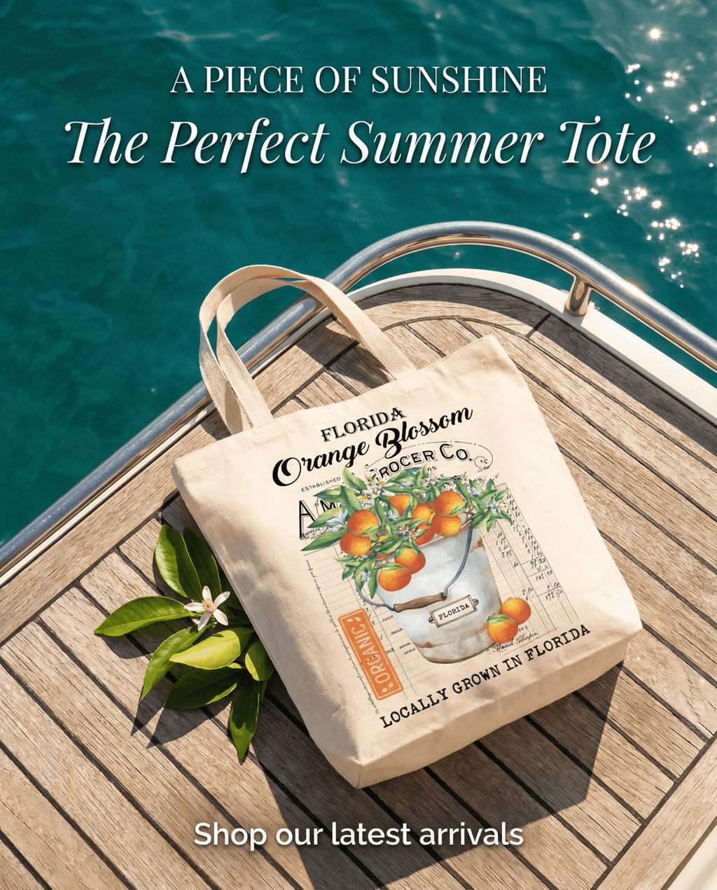 Florida State Flower Orange Blossom Souvenir Canvas Tote Bag - The Coral Palm LLC