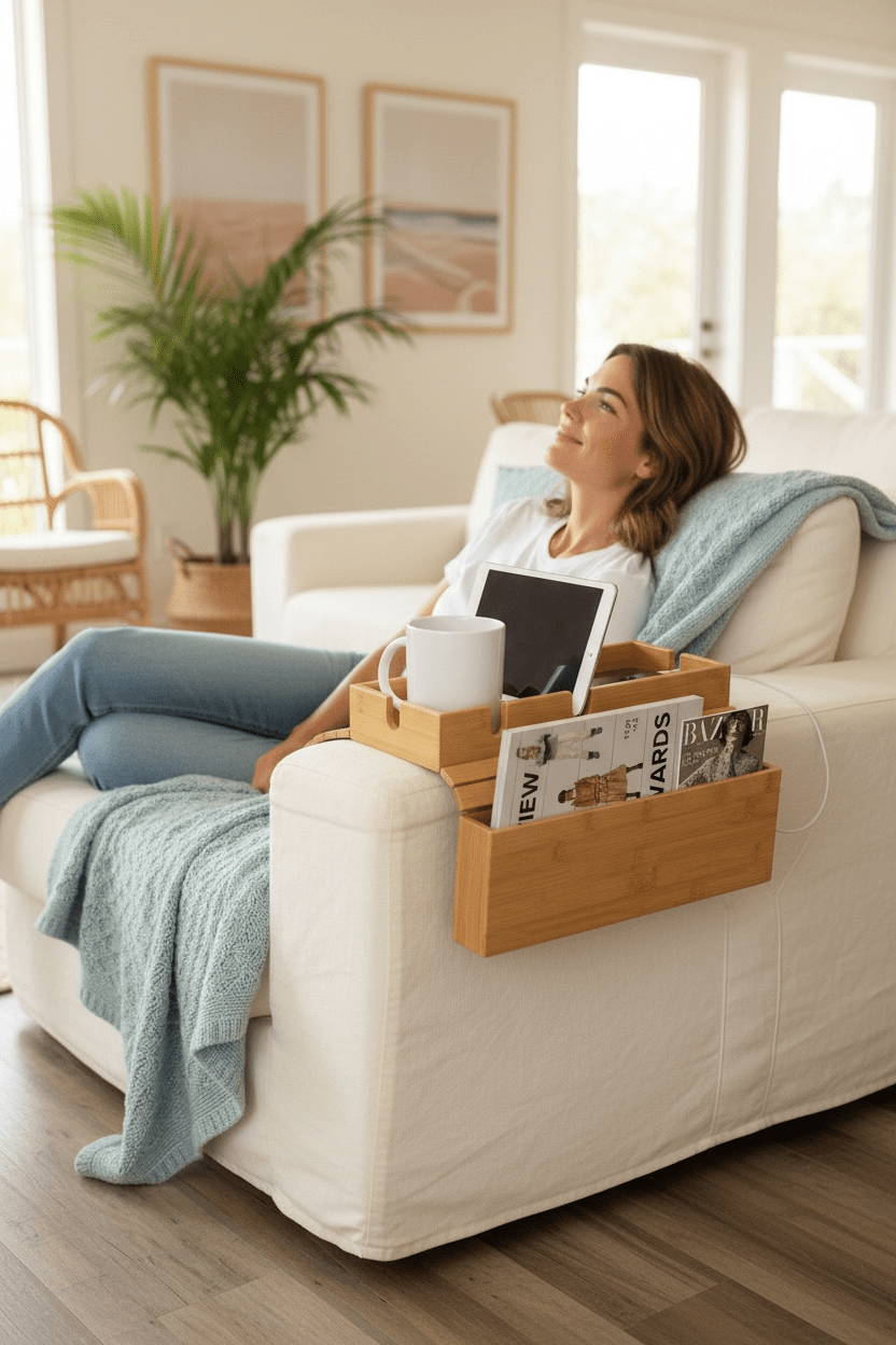 Foldable Natural Bamboo Sofa Arm Tray - The Coral Palm LLC